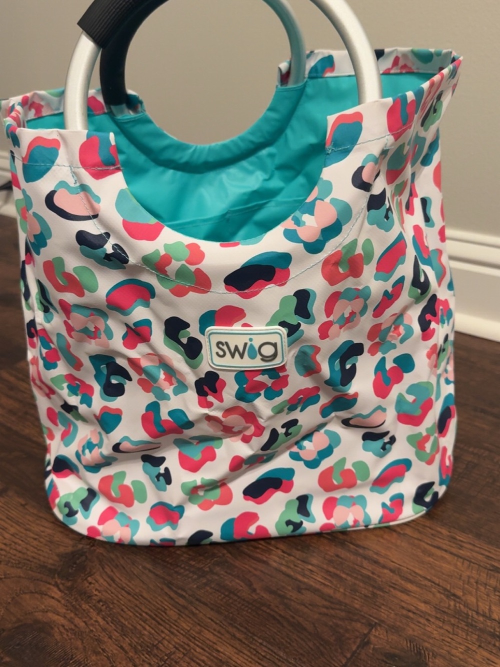Swig Teal & Multicolor Leopard Print Cooler Tote